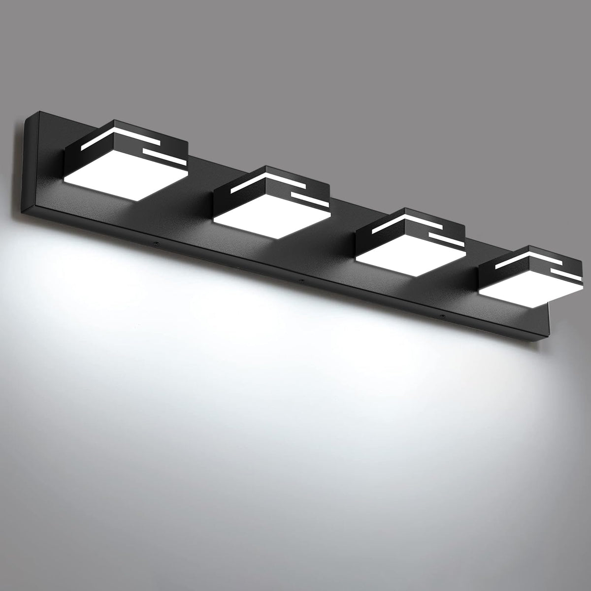 LKHF LED Modern Bathroom Vanity Light Fixtures, Dimmable Matte Black Vanity Lights for Bathroom Lighting Fixtures Over Mirror, with 360° Rotatable Acrylic Heads 4-Light 30-inch (Cool White 6000K)