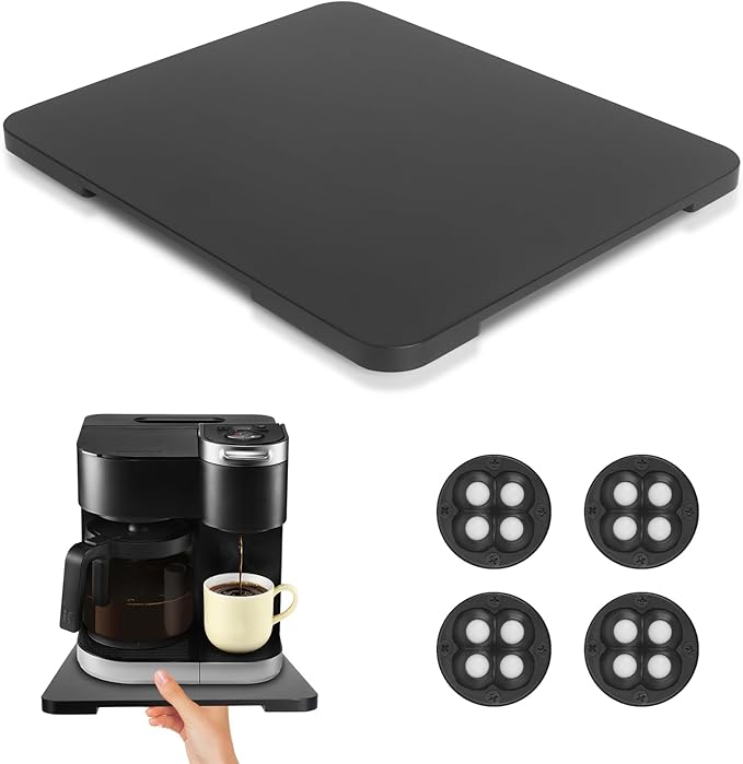Appliance Slider 360° Rolling Tray for Coffee Maker Bamboo Coffee Pot Slider Tray Countertop Rotation Sliding Tray with Wheels, Small Appliances Mat Easily from Under the Cabinet Black(13.9"×11.6")