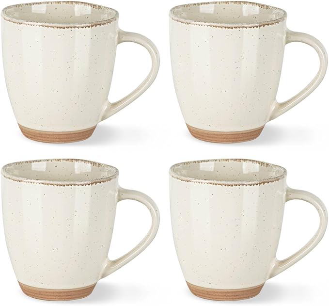 AmorArc 12oz Ceramic Coffee Mugs set of 4, Stylish Coffee Mugs with Rustic Terracotta Underside for Latte/Cappuccino/Milk/Cocoa, Dishwasher&Microwave Safe, Light Beige