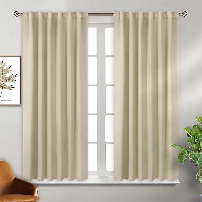 BGment Rod Pocket and Back Tab Blackout Curtains for Bedroom - Thermal Insulated Room Darkening Curtains for Living Room, 2 Window Curtain Panels (52 x 45 Inch, Beige)