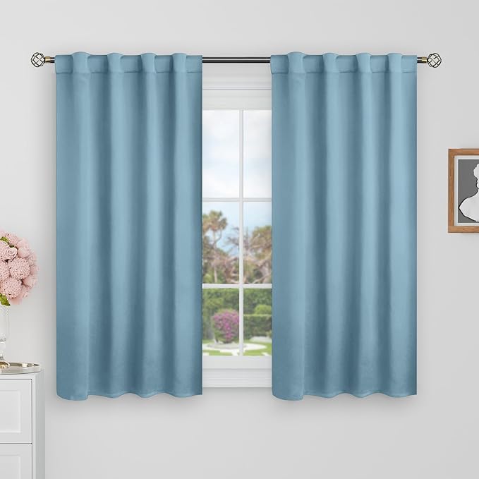 BGment 40 Inch Length Blackout Curtains for Cafe - 38 x 40 inch Short Window Curtains Rod Pocket and Back Tab Thermal Insulated Room Darkening Curtains for Kitchen Bathroom, 2 Panels, Greyish Blue