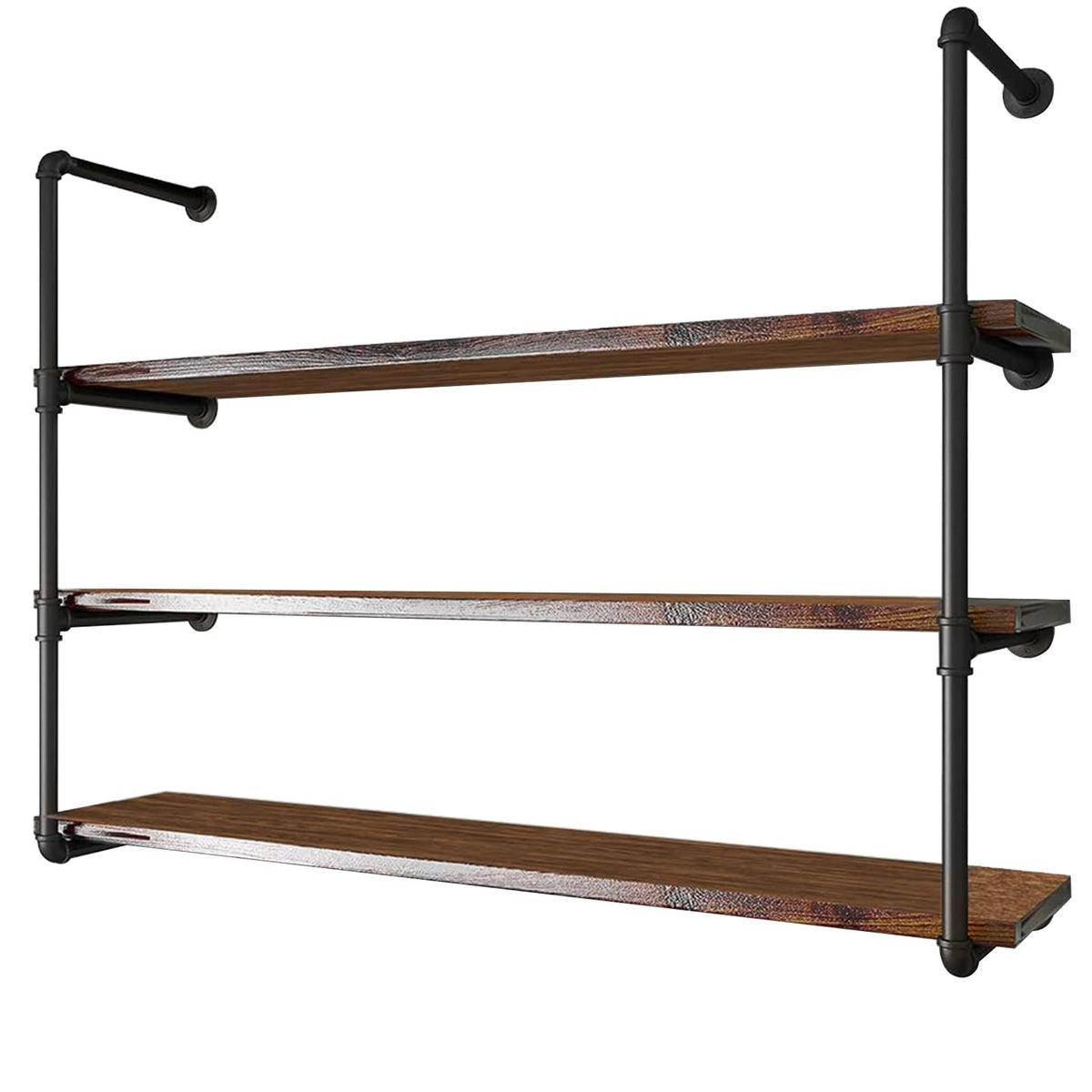 Industrial Pipe Shelving 3 Tiers Wall Shelf Unit Bookshelf Hanging Display Rack, Black Metal Iron Storage Shelves for Bar Kitchen Living Room Bedroom Balcony(120x20x90cm)