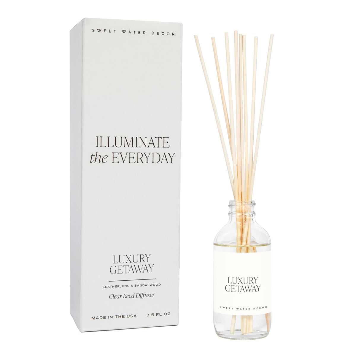 Sweet Water Decor Luxury Getaway Reed Diffuser Set - Room Diffuser with Leather, Amber & Musk Scent - Reed Diffuser for Bathroom Lasts for 4 Months - Home Diffuser with Premium Fragrance Oils