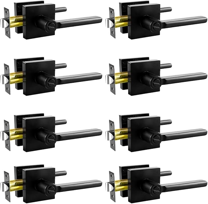 KAMOTA Privacy Door Levers, 8 Pack Matte Black Door Handles, Interior Keyless Door Lock, Left and Right Hand Reversible Doorknob, for Bed and Bathroom