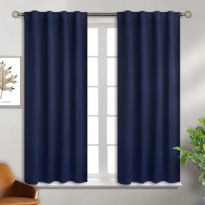 BGment Rod Pocket and Back Tab Blackout Curtains for Bedroom - Thermal Insulated Room Darkening Curtains for Living Room, 2 Window Curtain Panels (38 x 54 Inch, Navy Blue)