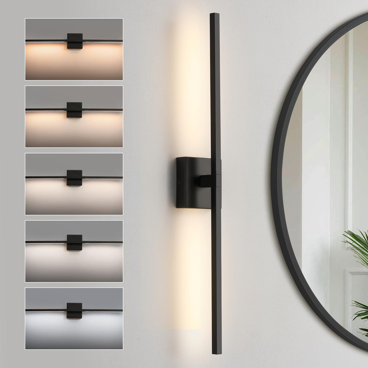 CCYCOL Black Bathroom Vanity Light 30 Inch 360° Rotatable 18W Dimmable 5CCT LED Black Bathroom Light Fixture Over Mirror Modern Vanity Lights for Bathroom Mirror Bedroom Wall Sconce Lighting