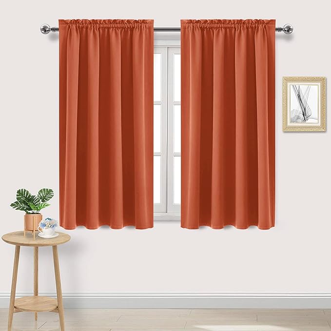 DWCN Blackout Curtains Thermal Insulated, Energy Saving & Noise Reducing Bedroom and Living Room Curtains, Burnt Ochre, W 52x L 45 Inch, Set of 2 Rod Pocket Curtain Panels