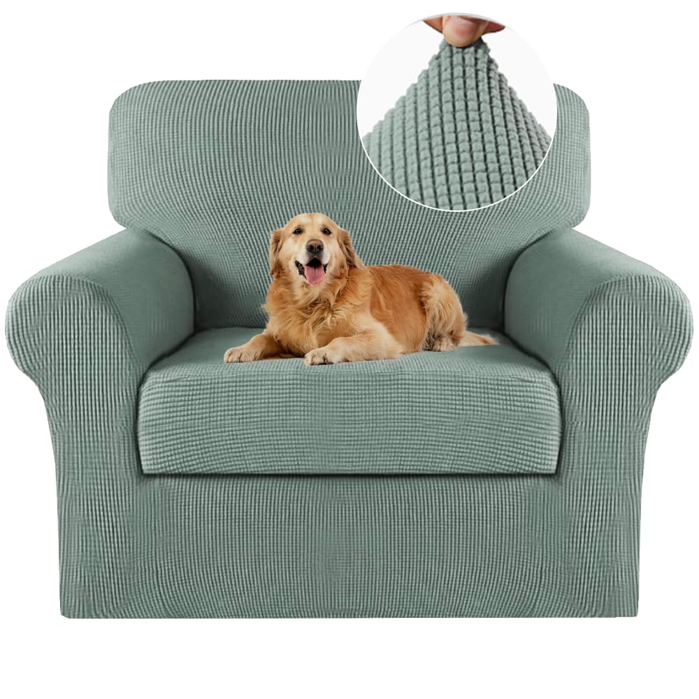 Turquoize 2 Piece Chair Covers Chair Slipcovers For Living Room Armchair Sofa Covers Chair Couch Cover with Arms Washable Furniture Protector for Chairs Feature Thick Jacquard Fabric (Chair,Dark Cyan)
