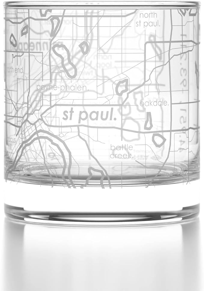Well Told Engraved Minneapolis Minnesota Map Rocks Glass, Old Fashioned Whiskey Glass (11 oz, Clear) Etched Whiskey Glass, Gifts For Whiskey Lovers