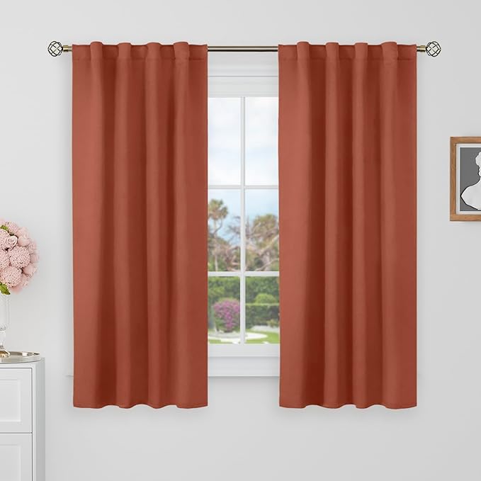 BGment Blackout Curtains 48 Inches Long for Bedroom - 34 x 48 inch Thermal Insulated Light Blocking Rod Pocket and Back Tab Small Window Fall Curtains for Cafe/Kitchen/Camper, 2 Panels, Terracotta