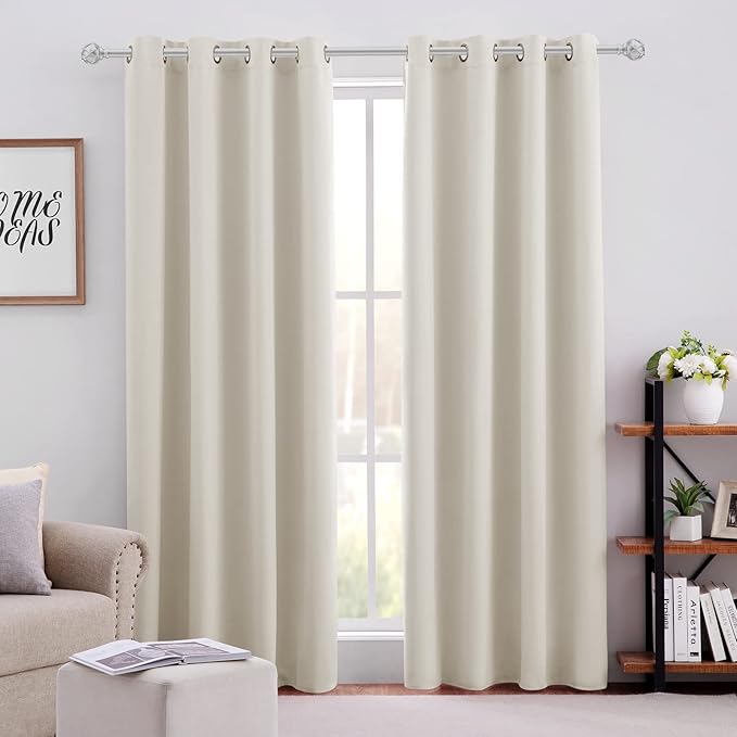 HOMEIDEAS Cream Beige Blackout Curtains for Bedroom 52 X 96 Inch Length 2 Panels Set Room Darkening Bedroom Curtains, Soundproof Thermal Grommet Window Curtains for Living Room for Christmas
