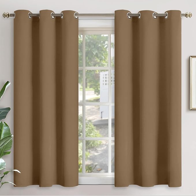 YoungsTex Taupe Blackout Curtains 54 Inches Length for Bedroom - Short Thermal Insulated Drapes with Grommet Room Darkening for Kitchen Living Room Windows, 2 Panels, 42 x 54 Inch