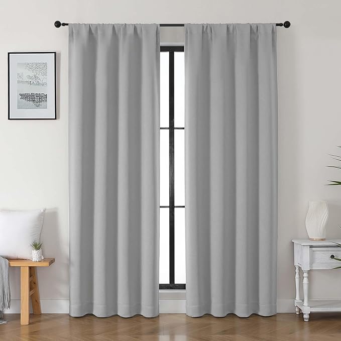 Gwine Silver Grey Blackout Curtains for Bedroom 84 inches Long 2 Panels Set, Solid Noise Reducing Thermal Insulated Blackout Curtains for Living Room with Rod Pocket, Each 40" Wx84 L