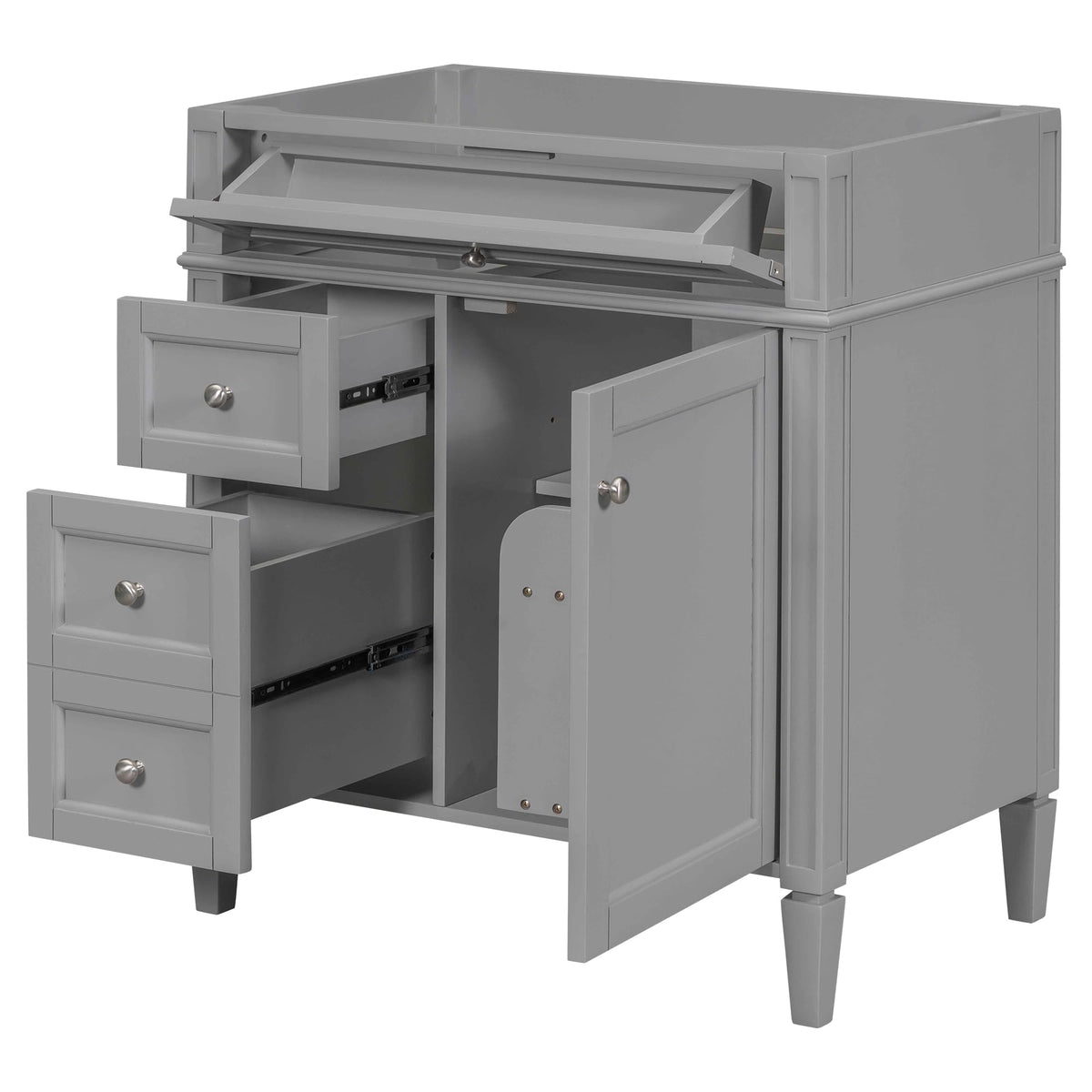 Favfurish 30" Bathroom Vanity Without Top Sink,Modern Freestanding Bath Storage Cabinet with 2 Soft-Close Drawers & Tip-Out Tray,Solid Wood Vanity Only w/Adjustable Shelf & Door Organizer,Grey