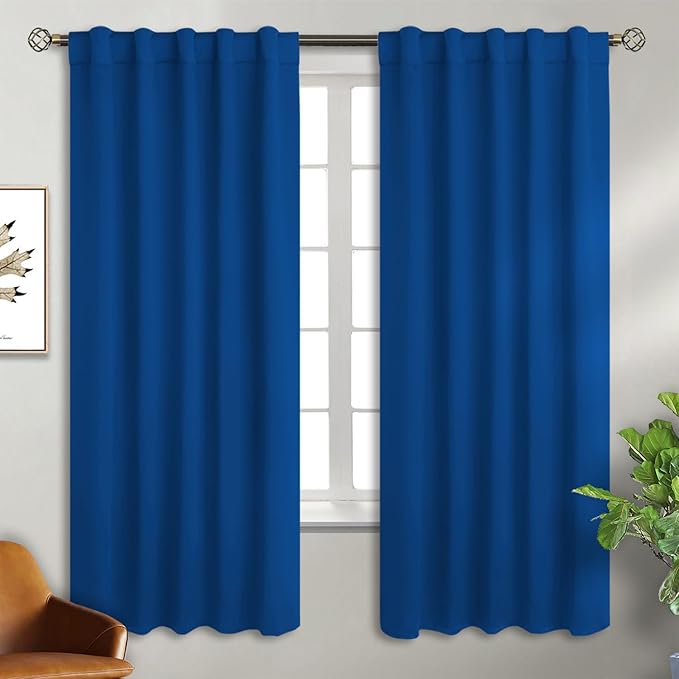 BGment Rod Pocket and Back Tab Blackout Curtains for Bedroom - Thermal Insulated Room Darkening Curtains for Living Room, 2 Window Curtain Panels (42 x 72 Inch, Classic Blue)