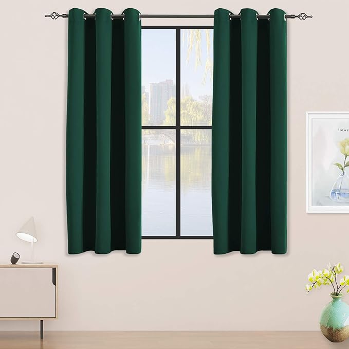 Blackout Curtains for Bedroom Thermal Insulated Light Blocking Room Darkening Curtains Solid Grommet Window Drapes for Living Room, Set of 2 Curtain Panels 42 W x 54 L inch Long Hunter Green