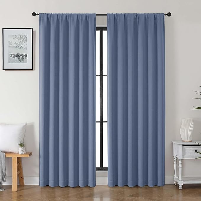 Gwine Denim Blue Blackout Curtains for Bedroom 84 inches Long 2 Panels Set, Solid Noise Reducing Thermal Insulated Blackout Curtains for Living Room with Rod Pocket, Each 50" Wx84 L