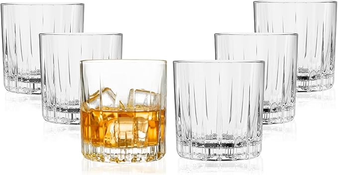 LEMONSODA Premium Double Rock Old Fashioned Whiskey Glass Tumbler - Set of 6-12oz - Perfect for Scotch, Whiskey, Cocktails, Bourbon and Cognac - For Gifts, Parties - (Lines)