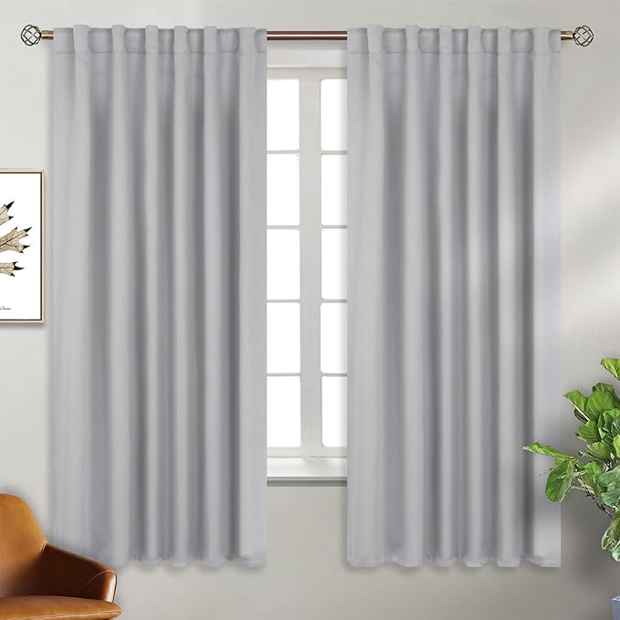 BGment Rod Pocket and Back Tab Blackout Curtains for Bedroom - Thermal Insulated Room Darkening Curtains for Living Room, 2 Window Curtain Panels (52 x 63 Inch, Light Grey)