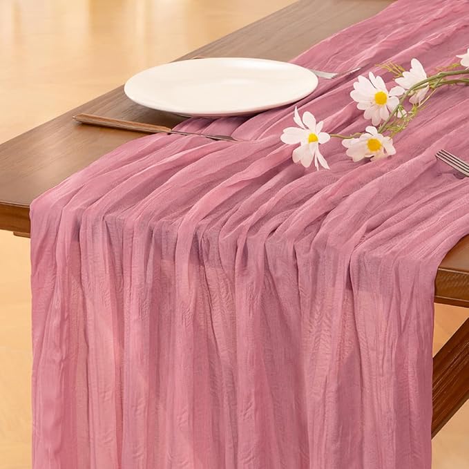 Socomi Mauve Cheesecloth Table Runner Boho Rustic Christmas Gauze 120 inch 10FT Cheese Cloth Runner for Wedding Party Baby Shower Birthday Home Decor Holiday Decorations