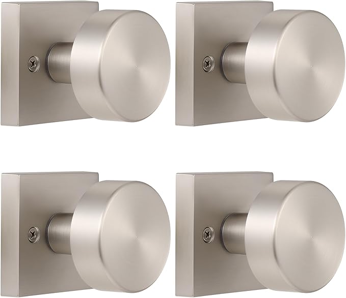 4 Pack Dummy Door Knobs Interior, Brushed Nickel Dummy Door Knob for Closet Doors, Single-Sided Dummy Door Handles for Closet Double French Doors, Satin Nickel