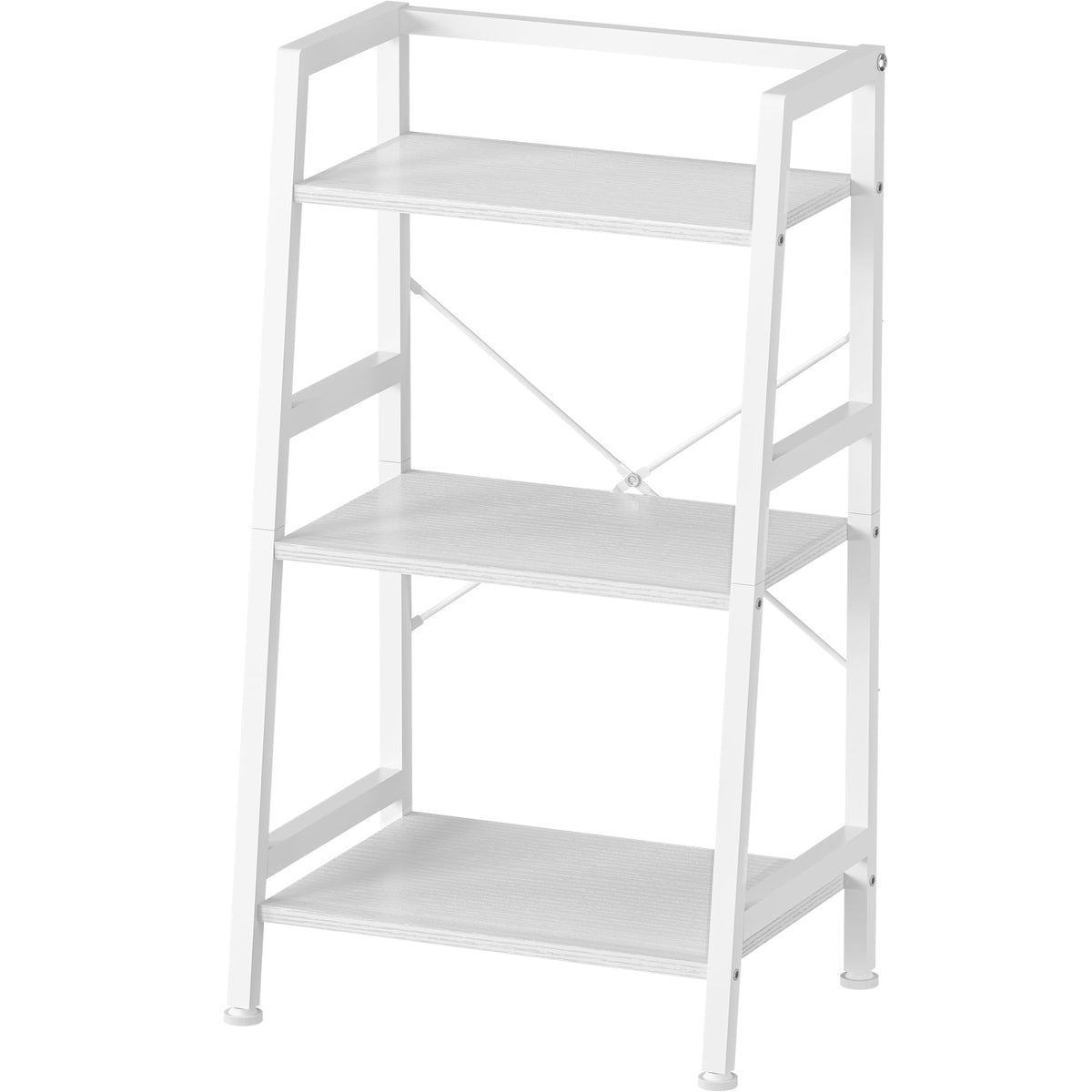 Homedawn 3-Tier Bookshelf, Ladder Shelf, Stand Up Shelves, Industrial Bookcase with Steel Frame, Metal Small Bookcase, for Living Room, Home Office, Kitchen, Bedroom, Industrial Style（White）