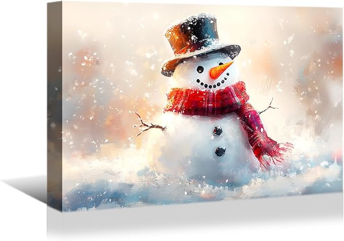 YONICA Christmas Wall Decor Christmas Canvas Wall Art Home Decorations 30x20 Inches - Snowman Pictures Charming Snow Scene Prints Winter Painting Xmas Artworks for Living Room Bedroom
