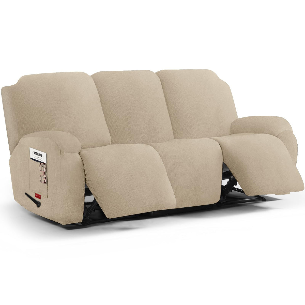 Jcones Stretch Recliner Sofa Cover - 5 Pieces Plush Fabric Slipcovers & Durable Furniture Protector for Reclining Couch, Ideal for Kids and Pets (3 Seater, Island Fossi)