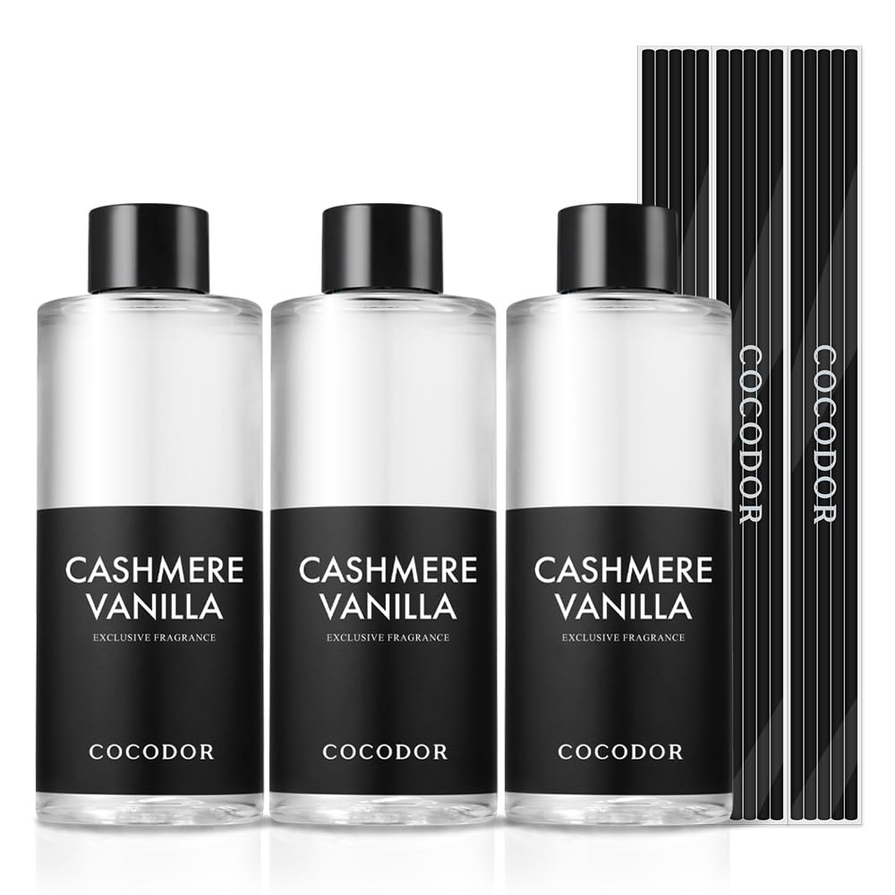 COCODOR Reed Diffuser Oil Refill/Cashmere Vanilla /6.7oz(200ml) / 3 Pack/Home Fragrance, Scented Oils, Oils for Reed Diffuser, Bathroom Home Décor