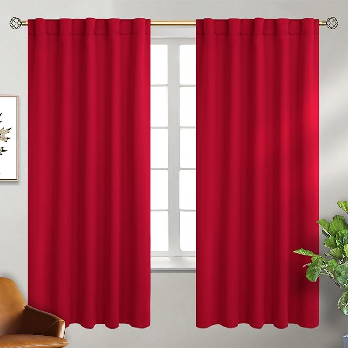 BGment Rod Pocket and Back Tab Blackout Curtains for Bedroom - Thermal Insulated Room Darkening Curtains for Living Room, 2 Window Curtain Panels (42 x 72 Inch, Red)