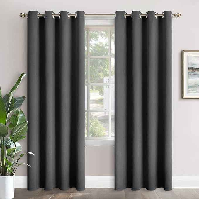 YoungsTex Dark Grey Blackout Curtains for Bedroom - 84 Inches Length Thermal Insulated Drapes with Grommet Room Darkening for Living Room, 2 Panels, 52 x 84 Inch