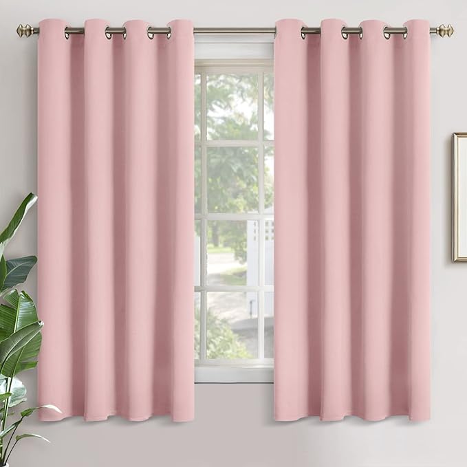 YoungsTex Light Pink Room Darkening Curtains 63 Inches Long for Kids Girl Bedroom - Thermal Insulated with Grommet Blackout Window Drapes Privacy for Nursery Living Room, 2 Panels, 52 x 63 Inch