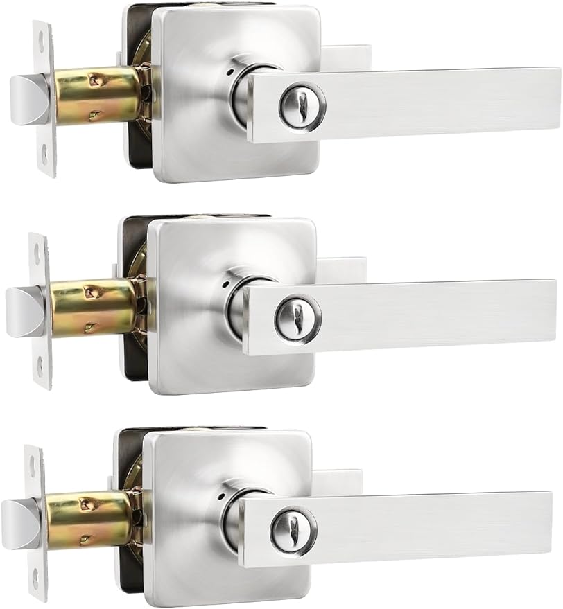 Mengico 3 Pack Modern Door Lever,Nickel Interior Door Lock,Interior Door Lever Privacy Lock(for Bedroom&Bathroom)
