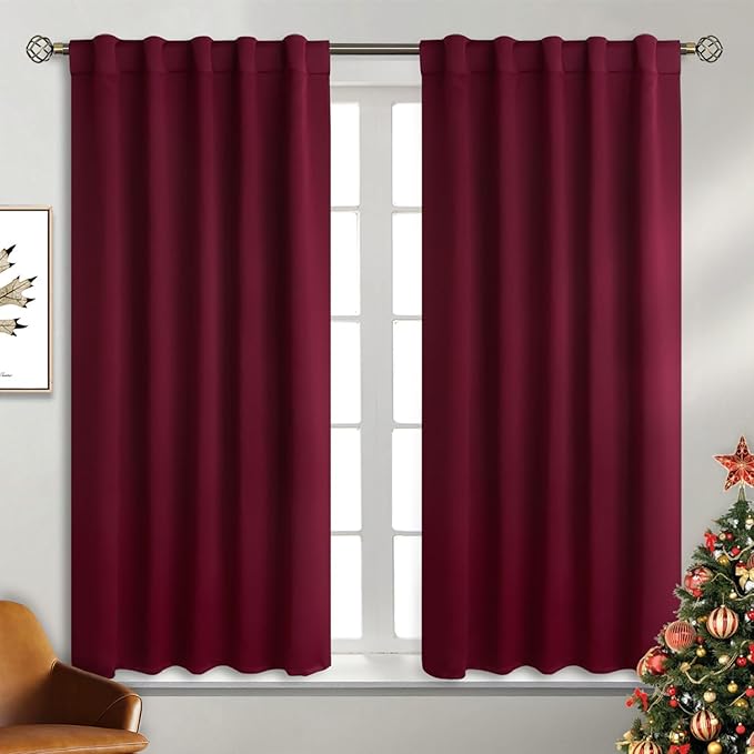 BGment Burgundy Red Blackout Curtains 54 Inches Long - 42 x 54 Inch Room Darkening Curtains Thermal Insulated Soundproof Rod Pocket and Back Tab Drapes for Bedroom, 2 Window Curtain Panels