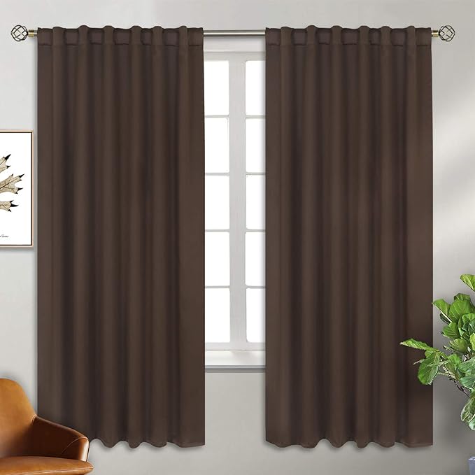 BGment Rod Pocket and Back Tab Blackout Curtains for Bedroom - Thermal Insulated Room Darkening Curtains for Living Room, 2 Window Curtain Panels (52 x 72 inch, Brown)