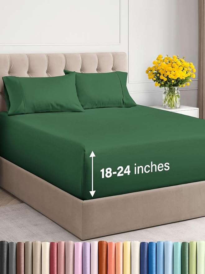 Extra Deep Twin XL Sheet Set - 4 Piece Breathable & Cooling Sheets - Hotel Luxury Bed Sheets Set - Easy Fit - Soft, Wrinkle Free & Comfy Sheets Set - Emerald Green Sheet Set with Extra Deep Pockets