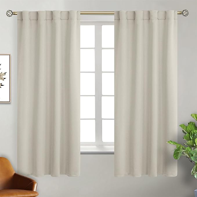 BGment Rod Pocket and Back Tab Blackout Curtains for Bedroom - Thermal Insulated Room Darkening Curtains for Living Room, 2 Window Curtain Panels (38 x 63 Inch, Natural Camel)