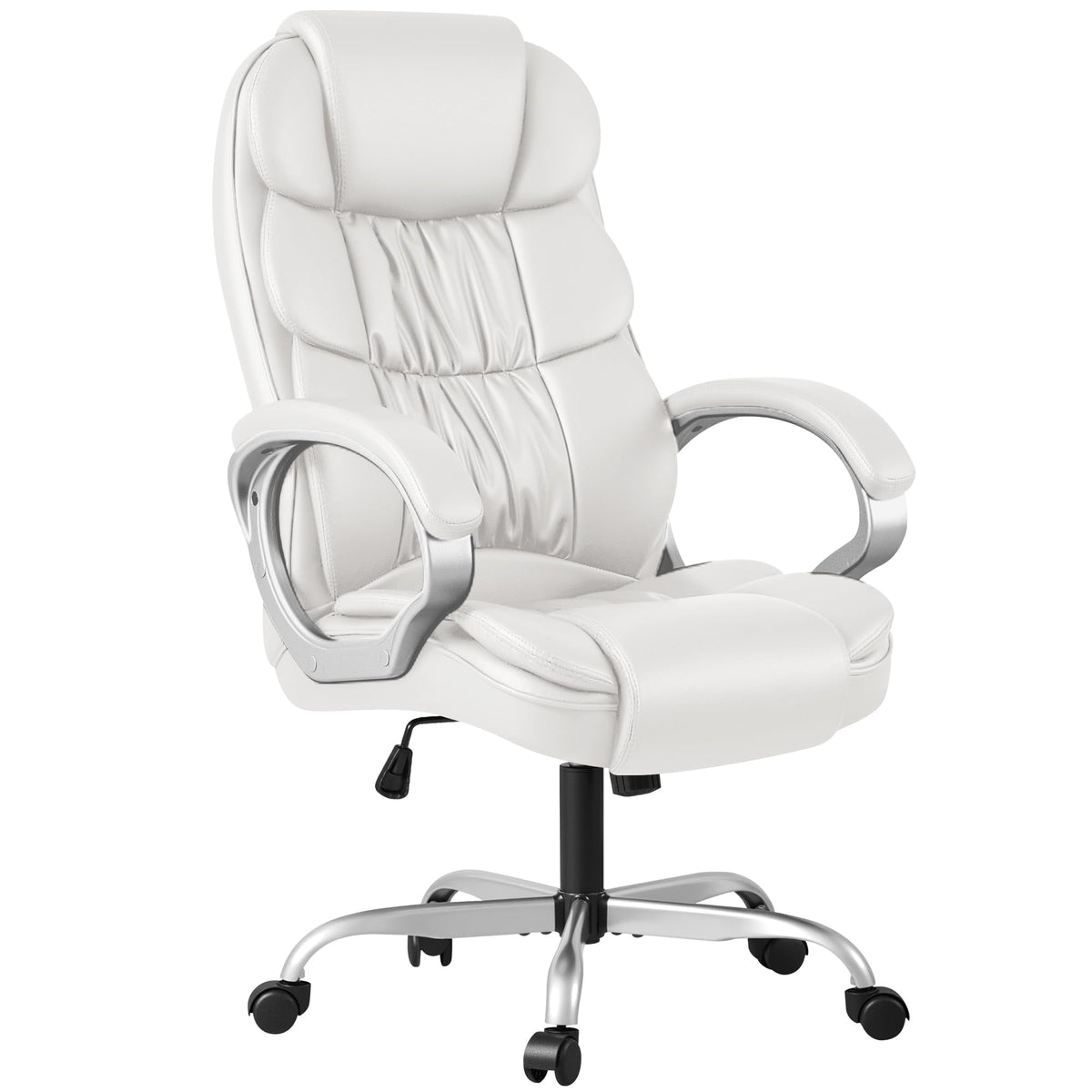 Homall Office Chair High Back Computer Desk Chair, PU Leather Adjustable Height Modern Executive Swivel Task with Padded Armrests and Lumbar Support (White)
