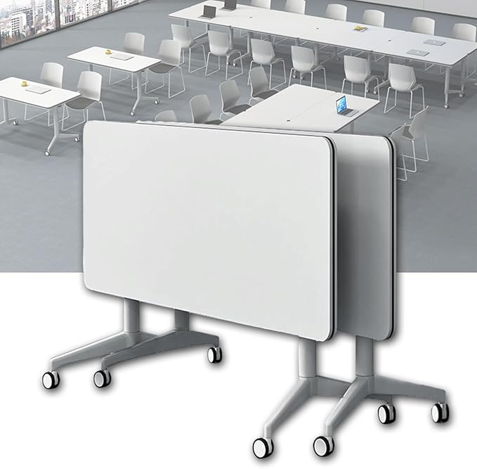 Conference Table, Folding Conference Room Tables on Wheels, Modern Meeting Seminar Table Computer Desk, Boardroom Desk for Office Meeting Conference Room,White,2 Pack 70.8inch