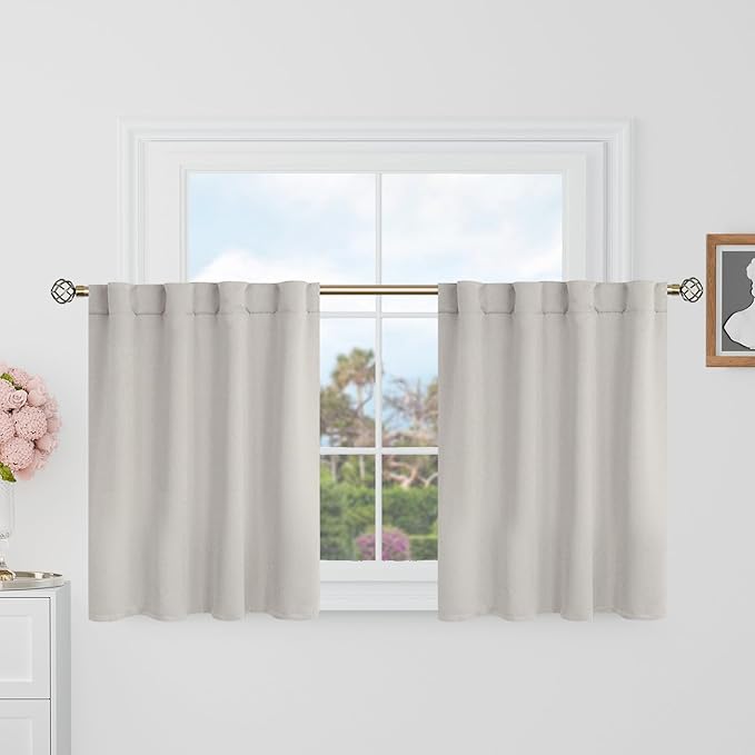 BGment Short Blackout Curtains 30 Inch Length for Small Windows - 34 x 30 inch Curtains Rod Pocket and Back Tab Thermal Insulated Room Darkening Curtains for Kitchen/Cafe Room, 2 Panels, Natural Camel