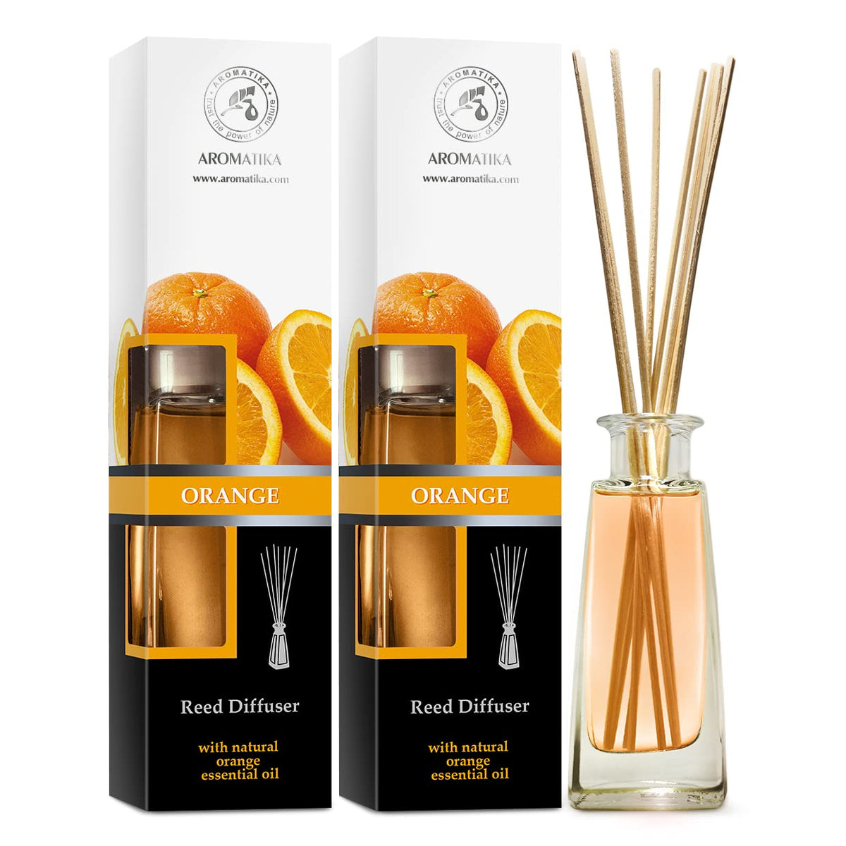 Reed Diffuser Orange - 2x3.4 Fl Oz - Fresh Room - Long Lasting Fragrance - Scented Reed Diffuser Orange - Diffuser Gift Set - Best for Aromatherapy - Home - Orange Essential Oil Diffuser