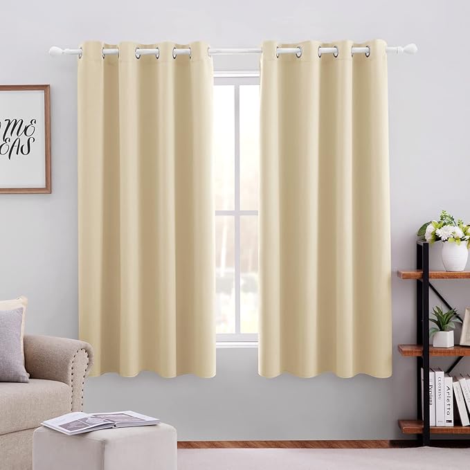 HOMEIDEAS Blackout Curtains for Bedroom 52 X 63 Inch Length 2 Panels Set Beige Room Darkening Curtains/Drapes, Soundproof Thermal Grommet Window Curtains for Living Room