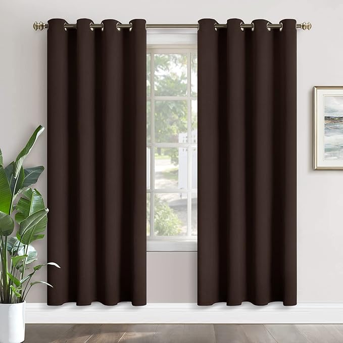 YoungsTex Brown Blackout Curtains 80 Inches Length for Living Room - Thermal Insulated with Grommet Room Darkening Fall Window Drapes for Bedroom, 2 Panels, 52 x 80 Inch