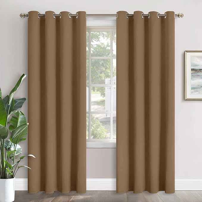 YoungsTex Blackout Curtains for Living Room 84 Inches Long 2 Panels Set - Thermal Insulated with Grommet Room Darkening Privacy for Bedroom, 2 Panels, Taupe, 52 x 84 Inch