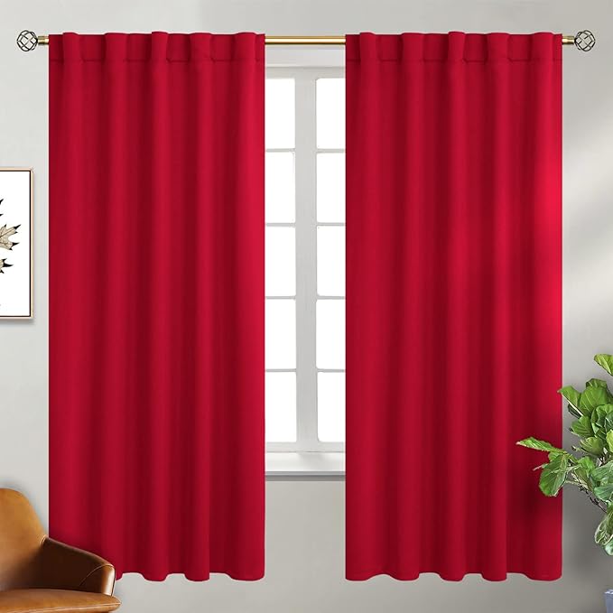 BGment Blackout Curtains for Bedroom - 63 Inch Rod Pocket and Back Tab Thermal Insulated Room Darkening Curtains for Living Room, 2 Curtain Panels (42 x 63 Inch, Red)