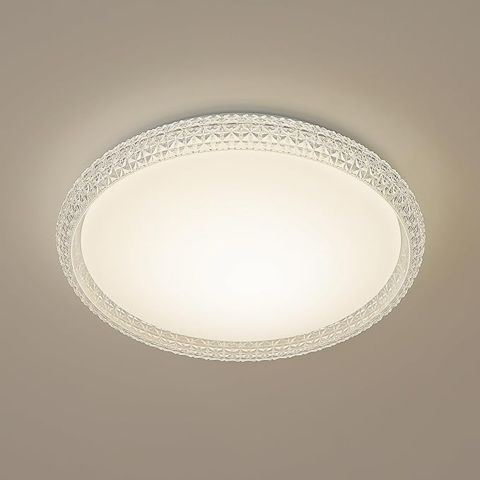 16 Inch Crystal Dimmable LED Flush Mount Light Fixture, 24W Super Bright Modern Lamps, 3000K/4000K/5000K Adjustable Ceiling Lights for Bedroom, Kitchen, ETL Listed