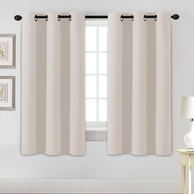 H.VERSAILTEX Blackout Curtains for Bedroom Thermal Insulated Room Darkening Living Room Curtains 63 Inch Long Grommet Privacy Protection Window Curtain Panels/Drapes for Nursery, 2 Panels, Natural