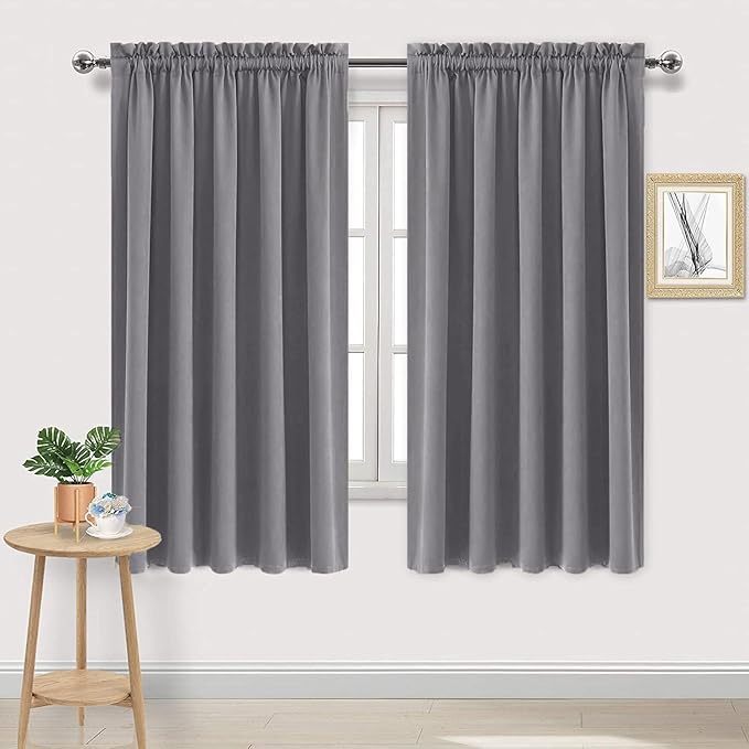 DWCN Blackout Curtains for Living Room Thermal Insulated, Energy Saving & Noise Reducing Bedroom Curtains, Grey, W 70x L 72 Inch, Set of 2 Rod Pocket Curtain Panels