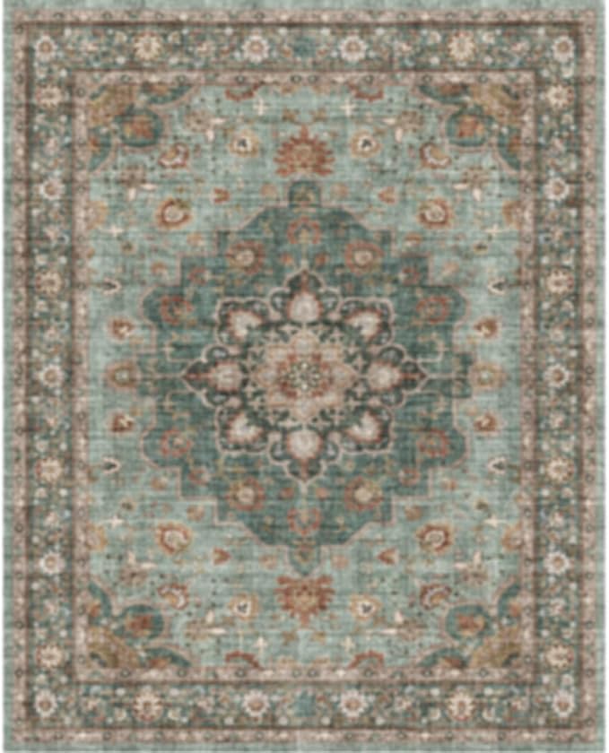 Washable 5x5 Rug Square - Ultra Soft Living Room Area Rug Under Sofa Non-Slip Rugs for Bedroom Dining Room - Stain Resistant Farmhouse Decor for Family with Pets & Kids (Green, 5x5)