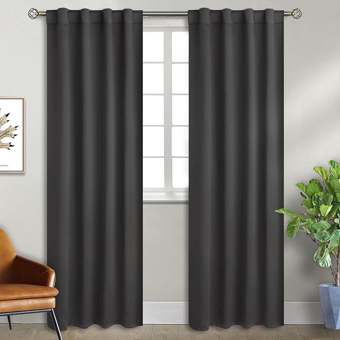 BGment Rod Pocket and Back Tab Blackout Curtains for Bedroom - Thermal Insulated Room Darkening Curtains for Living Room, 2 Window Curtain Panels (38 x 84 Inch, Dark Grey)